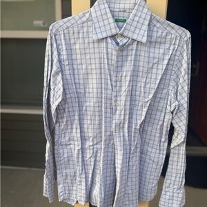 Benetton Blue Check Dress Shirt Men’s Large